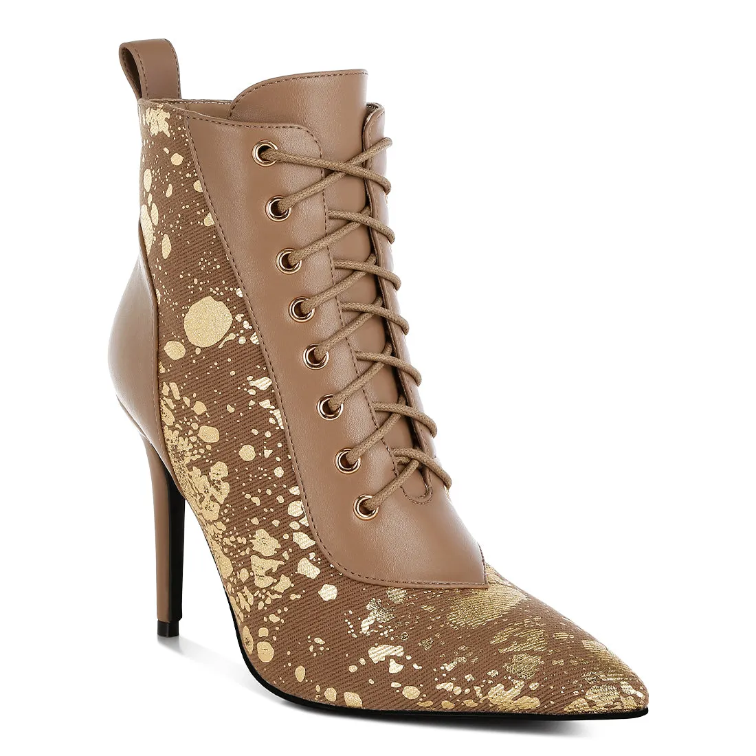 Abstract Pattern Lace-Up Ankle Boots