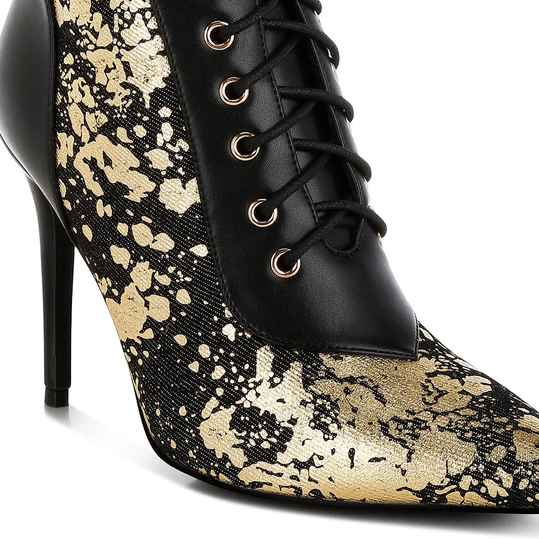 Abstract Pattern Lace-Up Ankle Boots