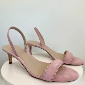 Ann Taylor Light Pink Suede Slingback Kitten Heels- 7