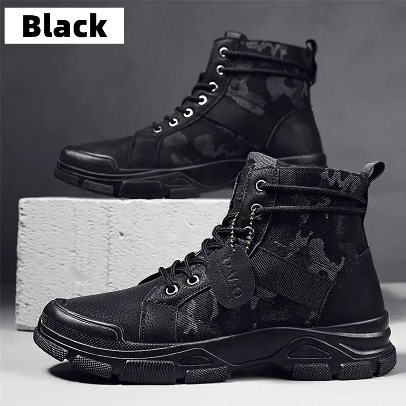 Autumn Winter New Military Boots Men Camo Desert Hiking Boots High-top Fashion Sneakers Work Safety Shoe Men's Plush Martin Boot