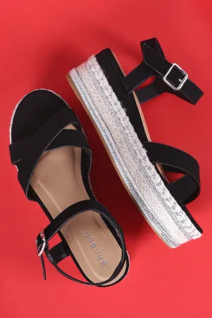 Bamboo Metallic Accented Espadrille Flatform Sandal
