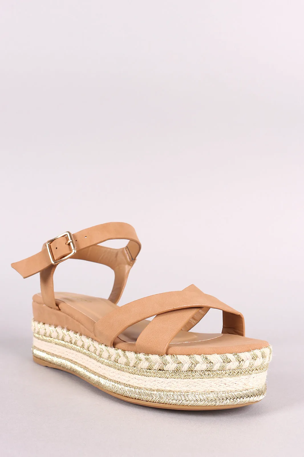 Bamboo Metallic Accented Espadrille Flatform Sandal