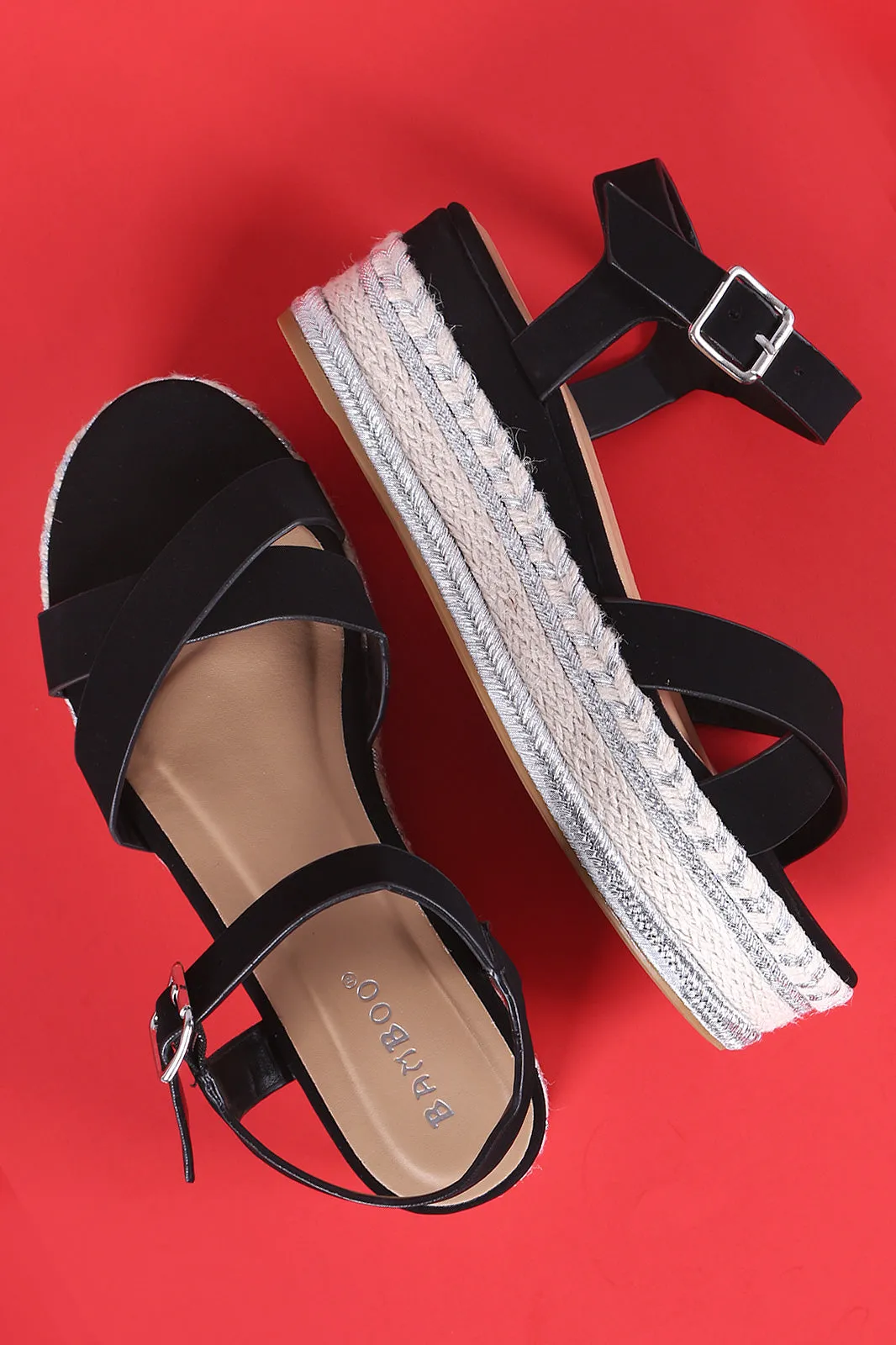 Bamboo Metallic Accented Espadrille Flatform Sandal