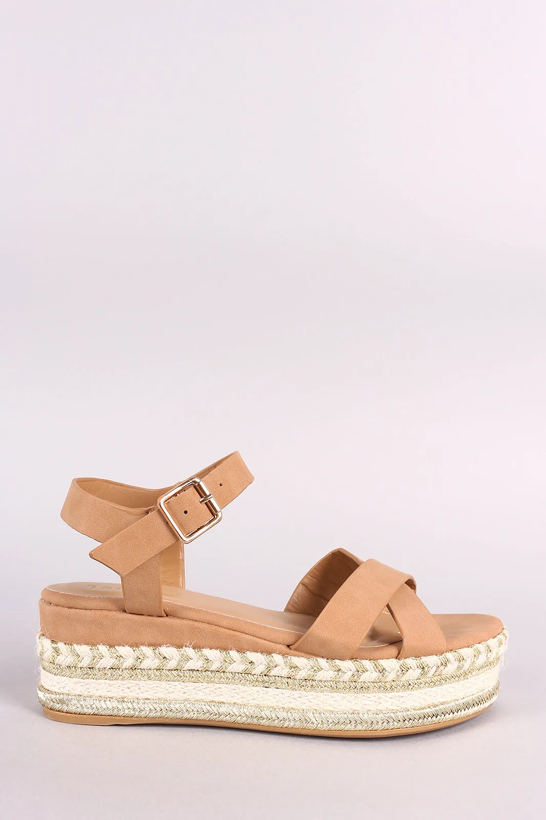 Bamboo Metallic Accented Espadrille Flatform Sandal