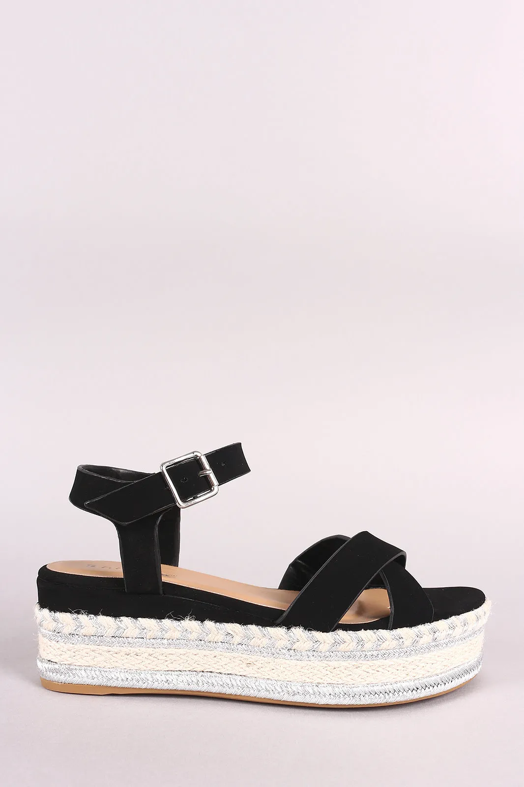 Bamboo Metallic Accented Espadrille Flatform Sandal
