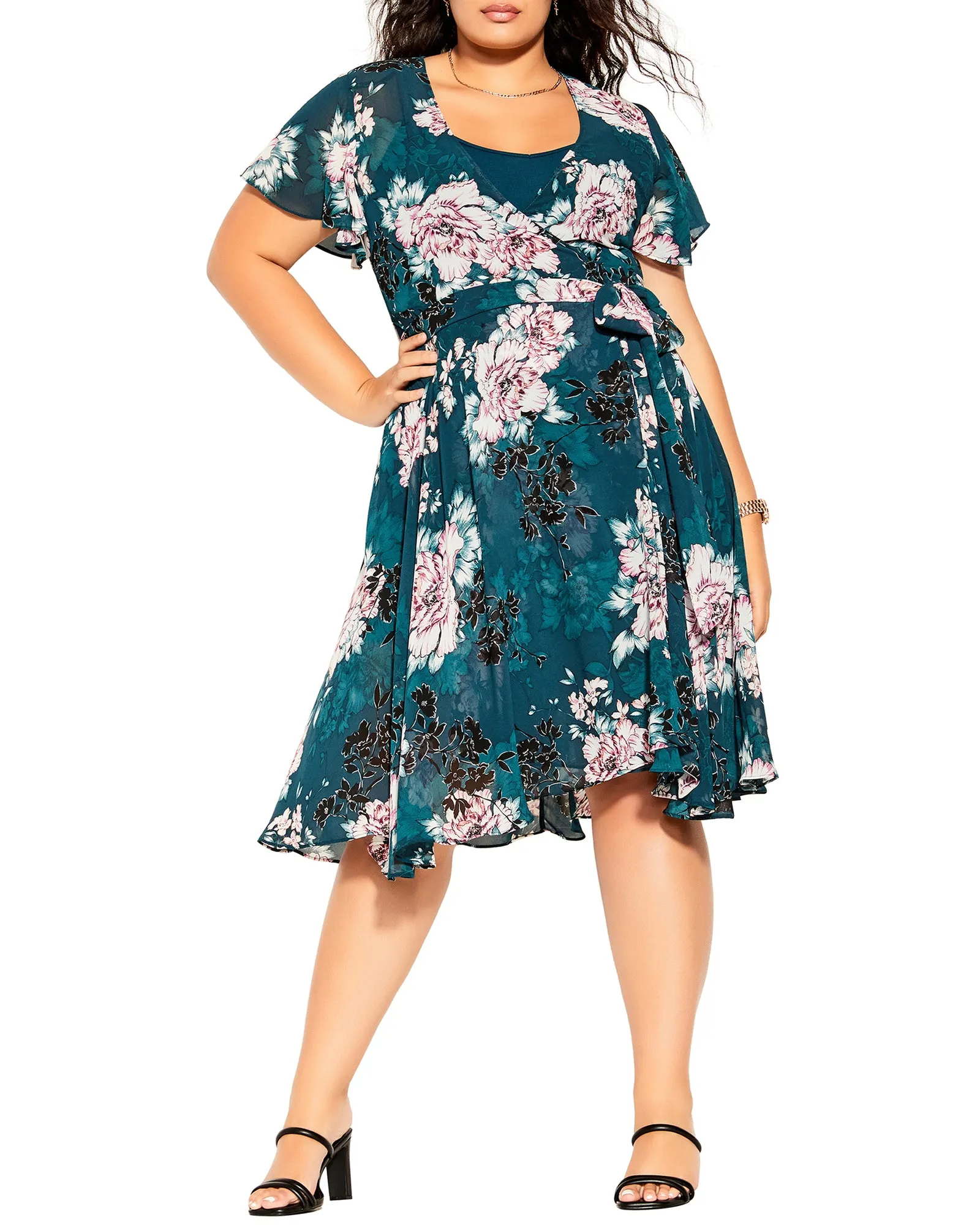 Blossom Floral Wrap Dress | Forest Green / Pink