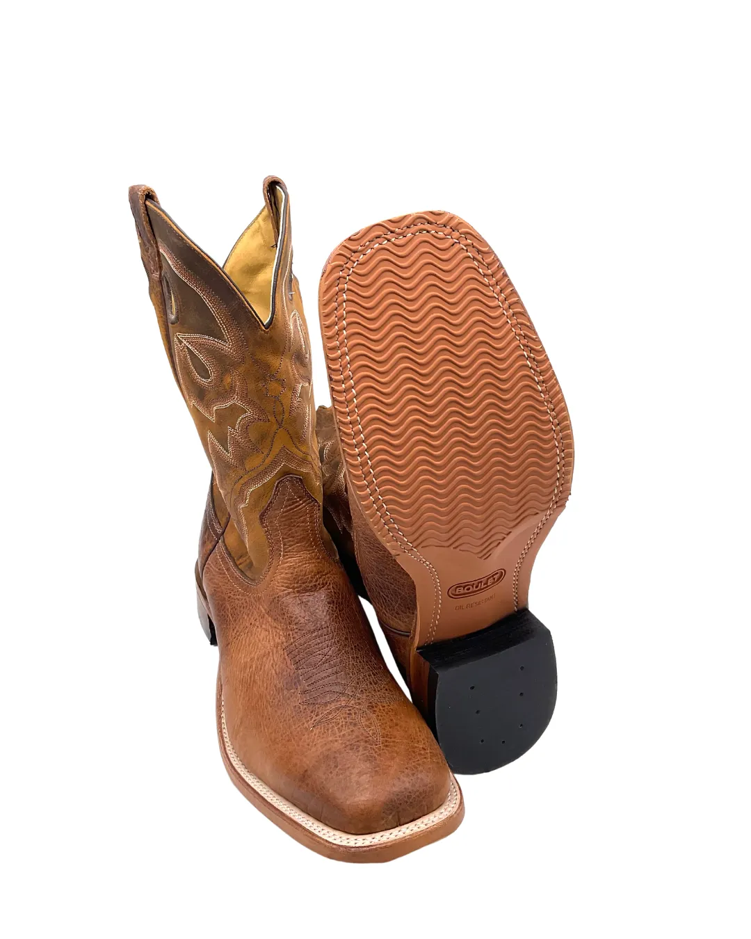'Boulet' Men's 12" Saddle Vamp Western Square Toe - Shrunken Bomber / Ambergold