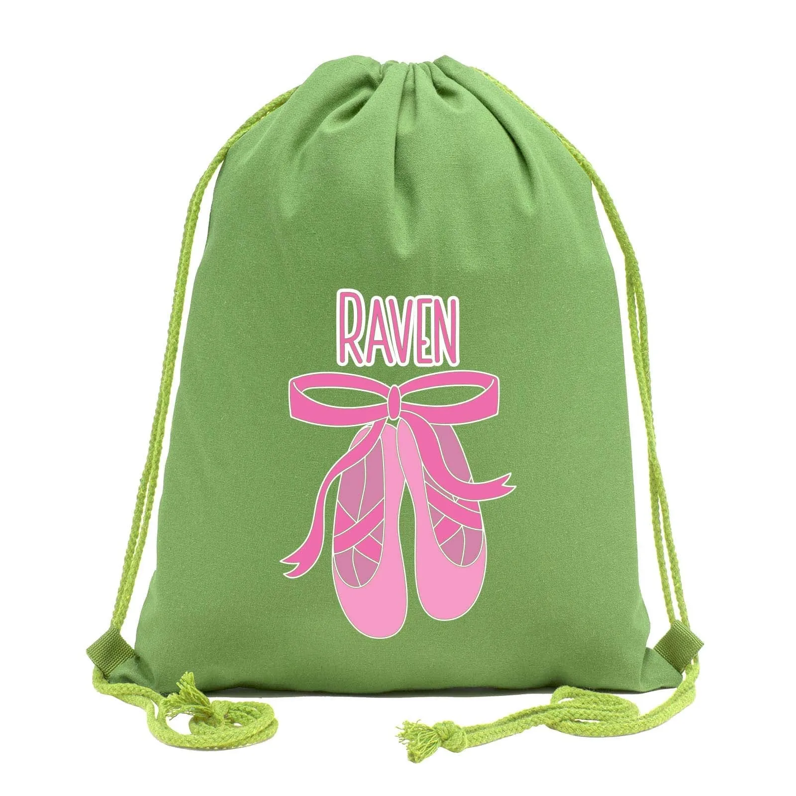 Custom Name and Ballerina Dance Shoes Cotton Drawstring Bag