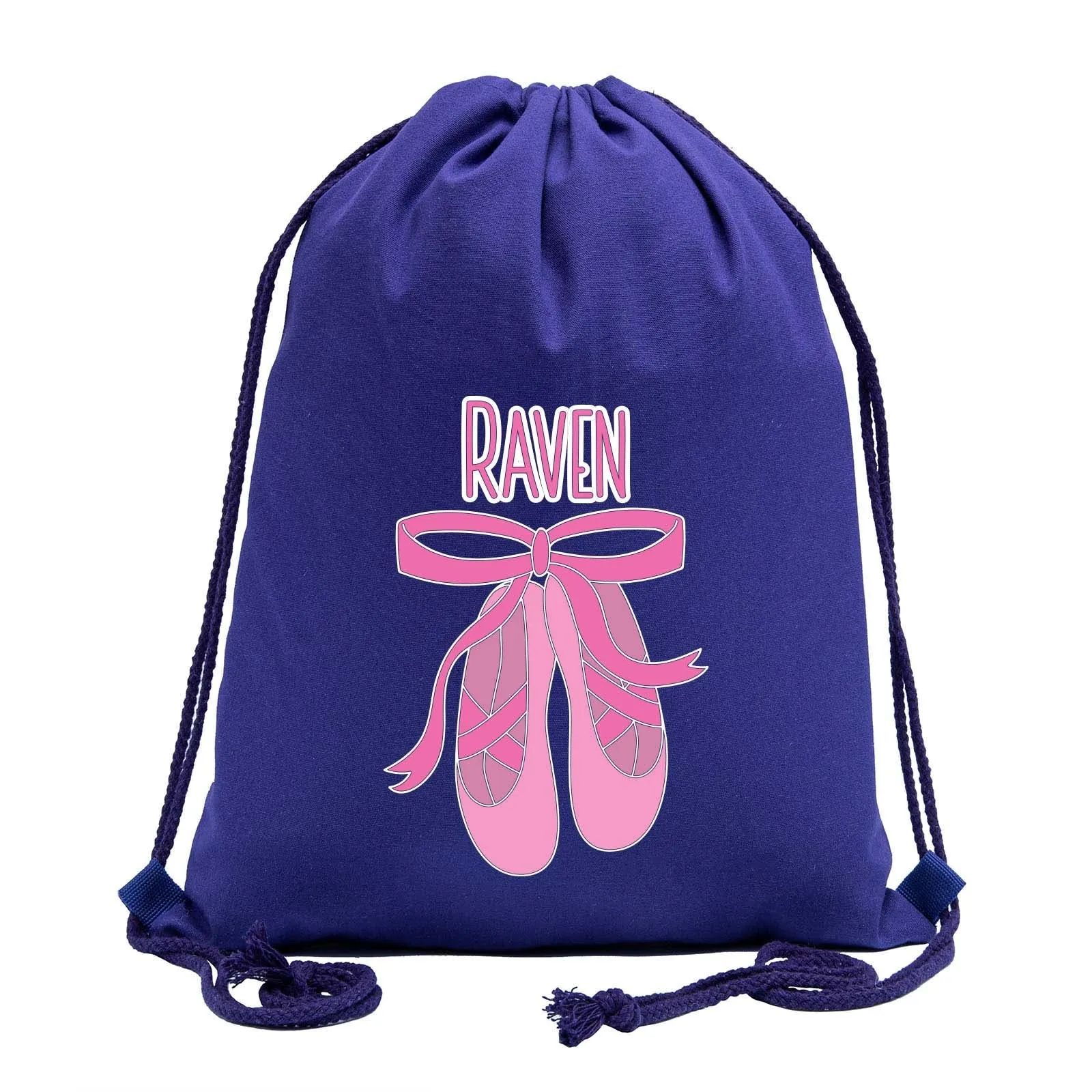 Custom Name and Ballerina Dance Shoes Cotton Drawstring Bag
