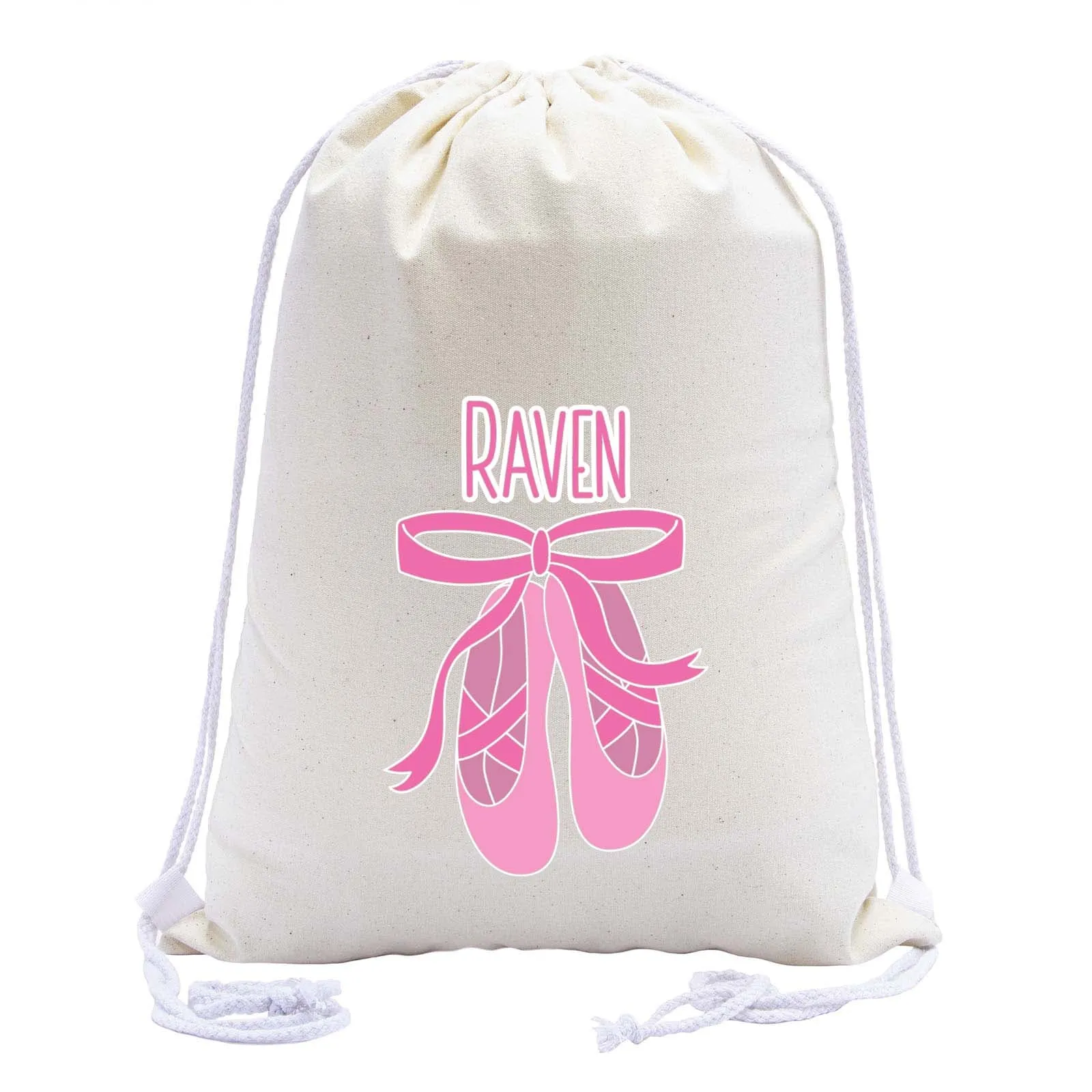 Custom Name and Ballerina Dance Shoes Cotton Drawstring Bag