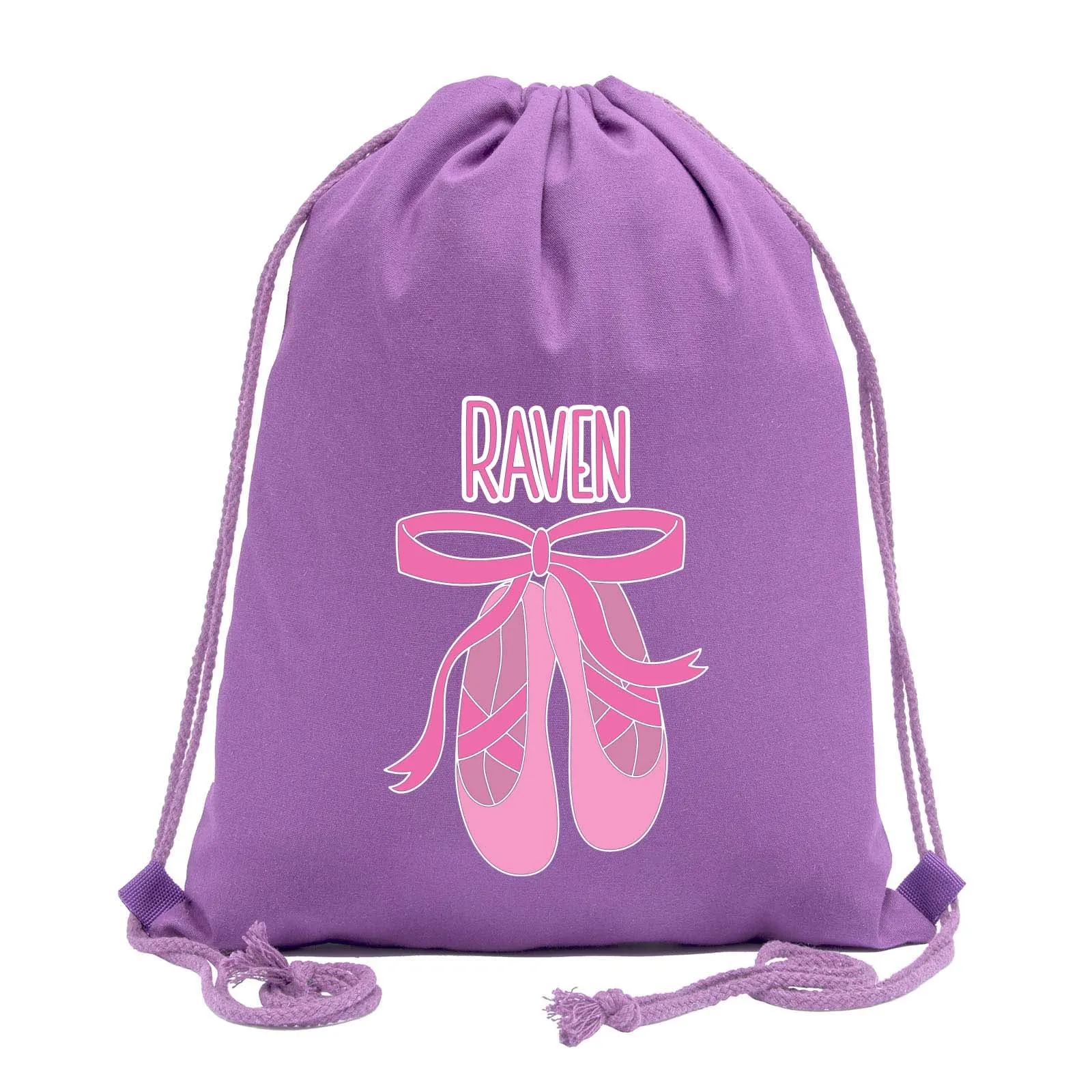 Custom Name and Ballerina Dance Shoes Cotton Drawstring Bag