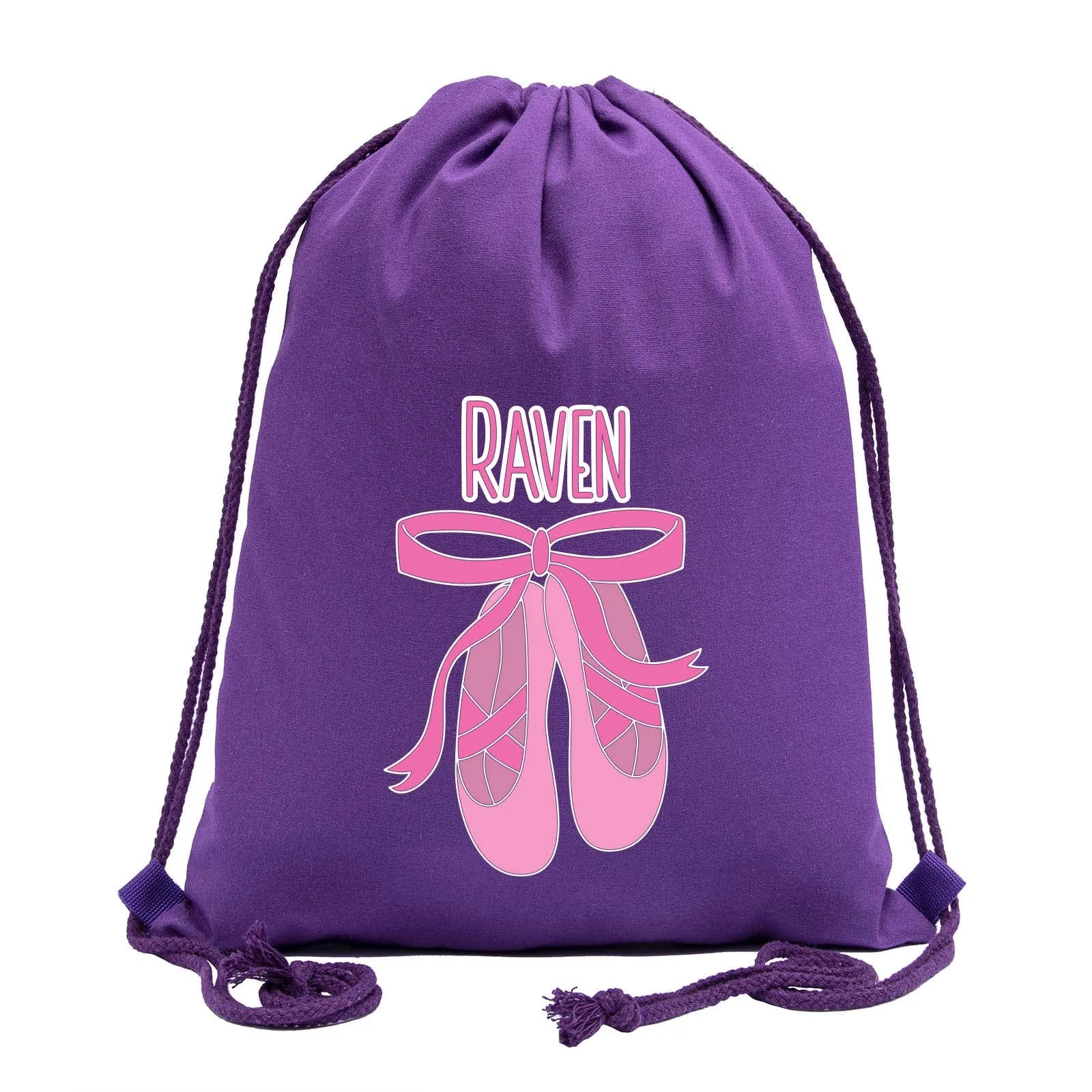 Custom Name and Ballerina Dance Shoes Cotton Drawstring Bag