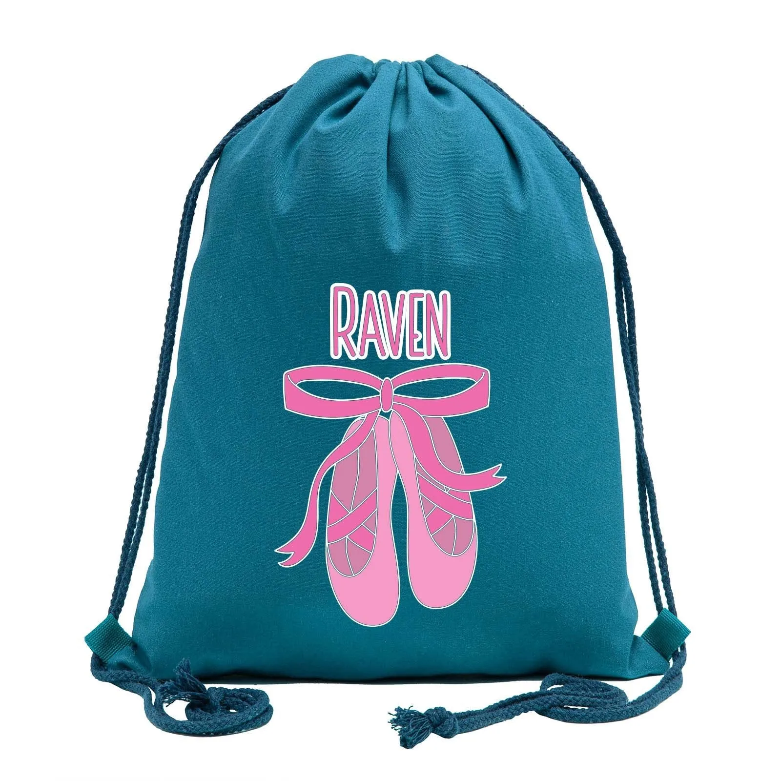 Custom Name and Ballerina Dance Shoes Cotton Drawstring Bag