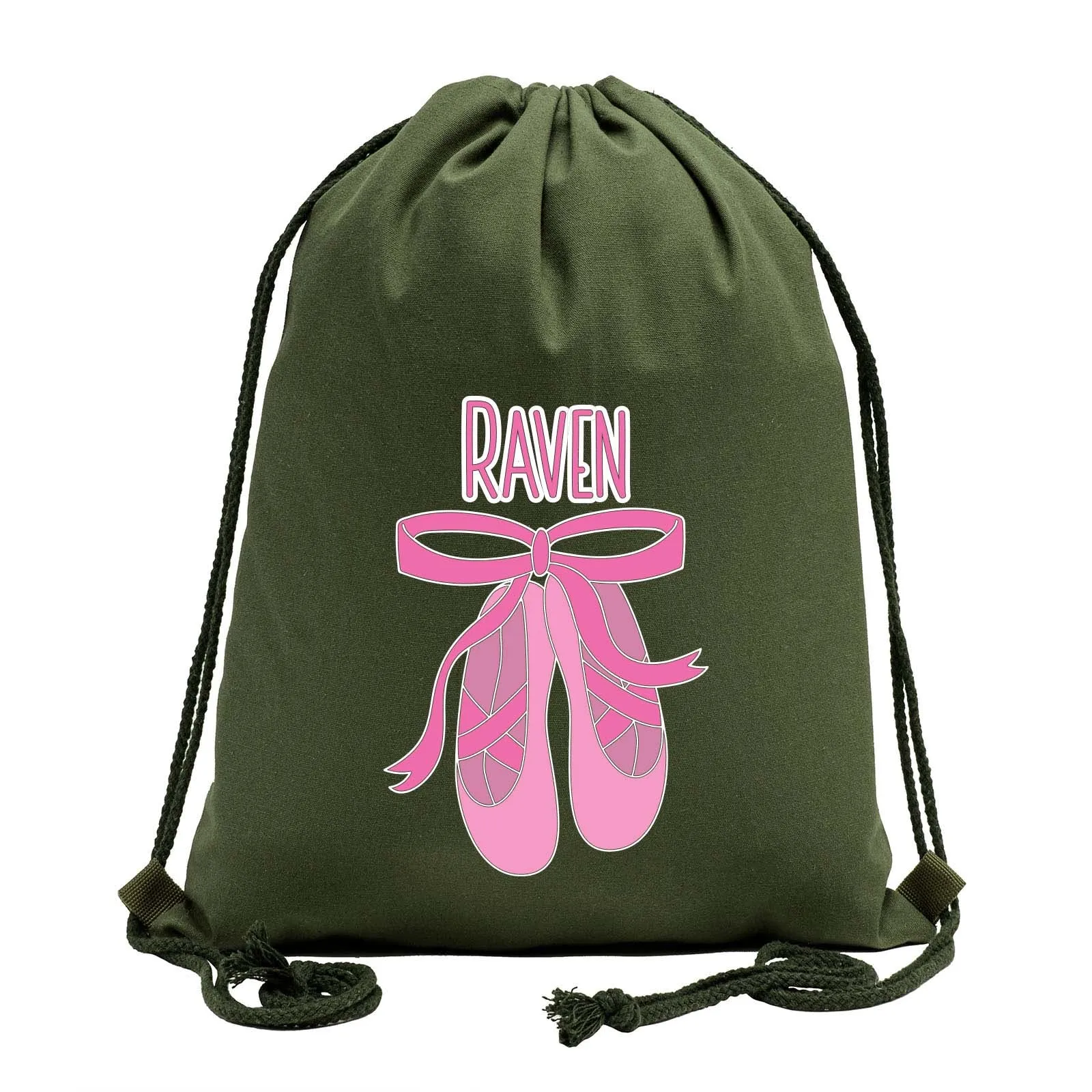 Custom Name and Ballerina Dance Shoes Cotton Drawstring Bag