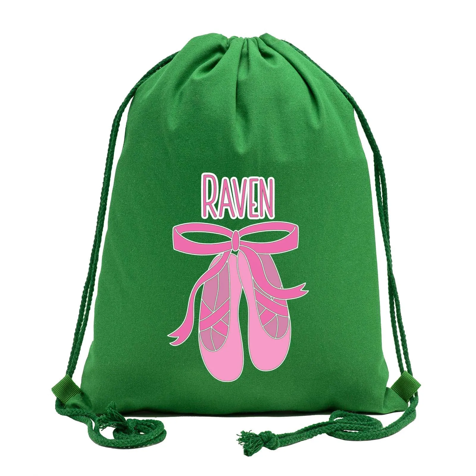 Custom Name and Ballerina Dance Shoes Cotton Drawstring Bag