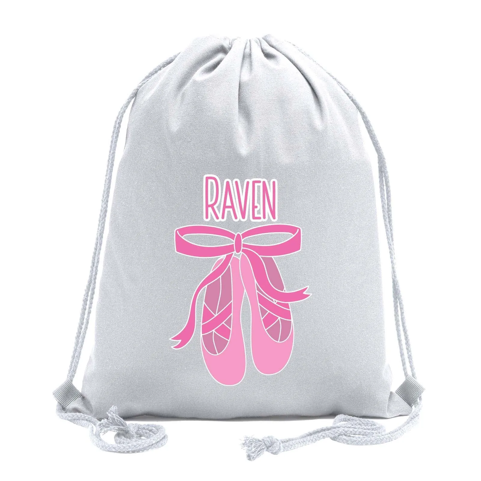 Custom Name and Ballerina Dance Shoes Cotton Drawstring Bag