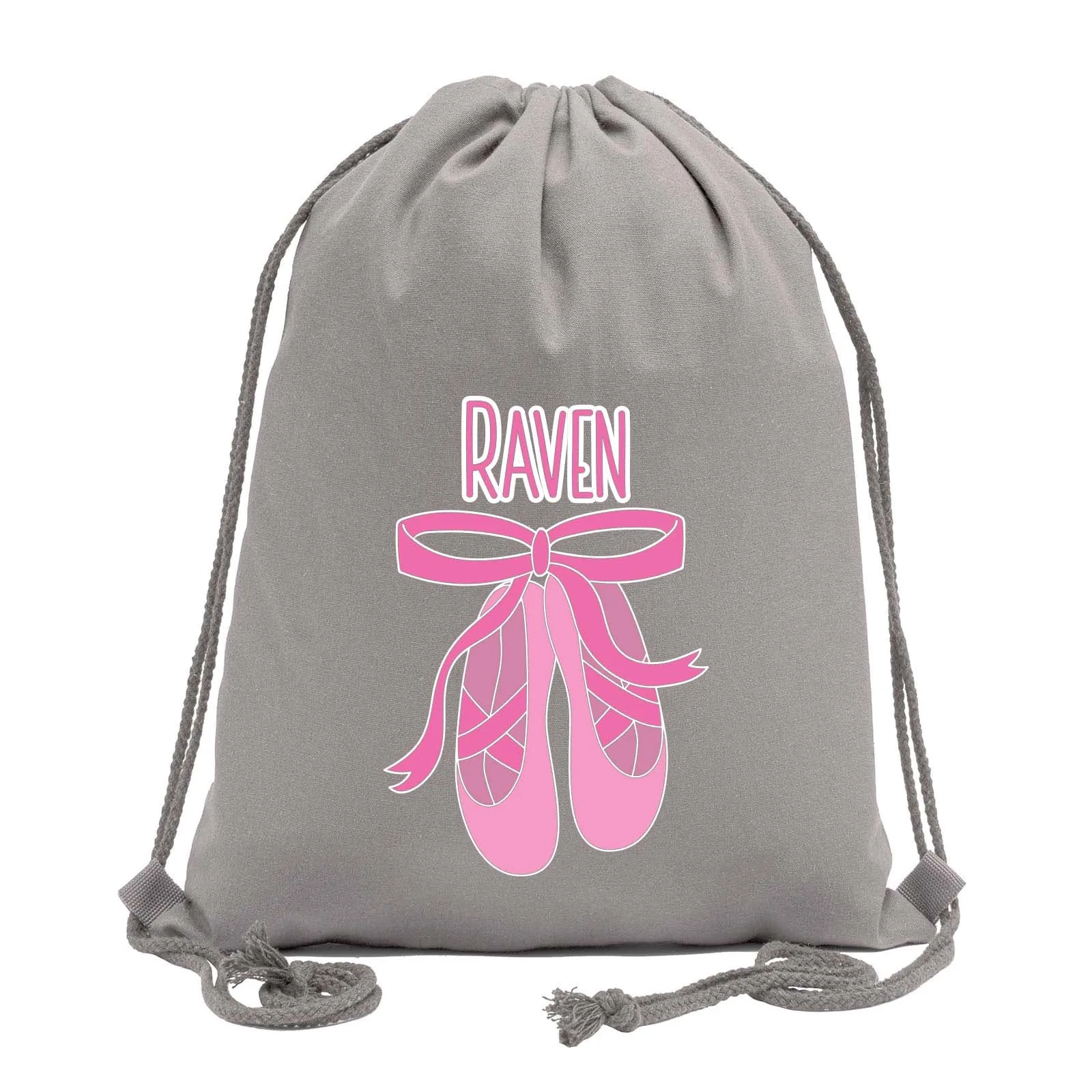 Custom Name and Ballerina Dance Shoes Cotton Drawstring Bag