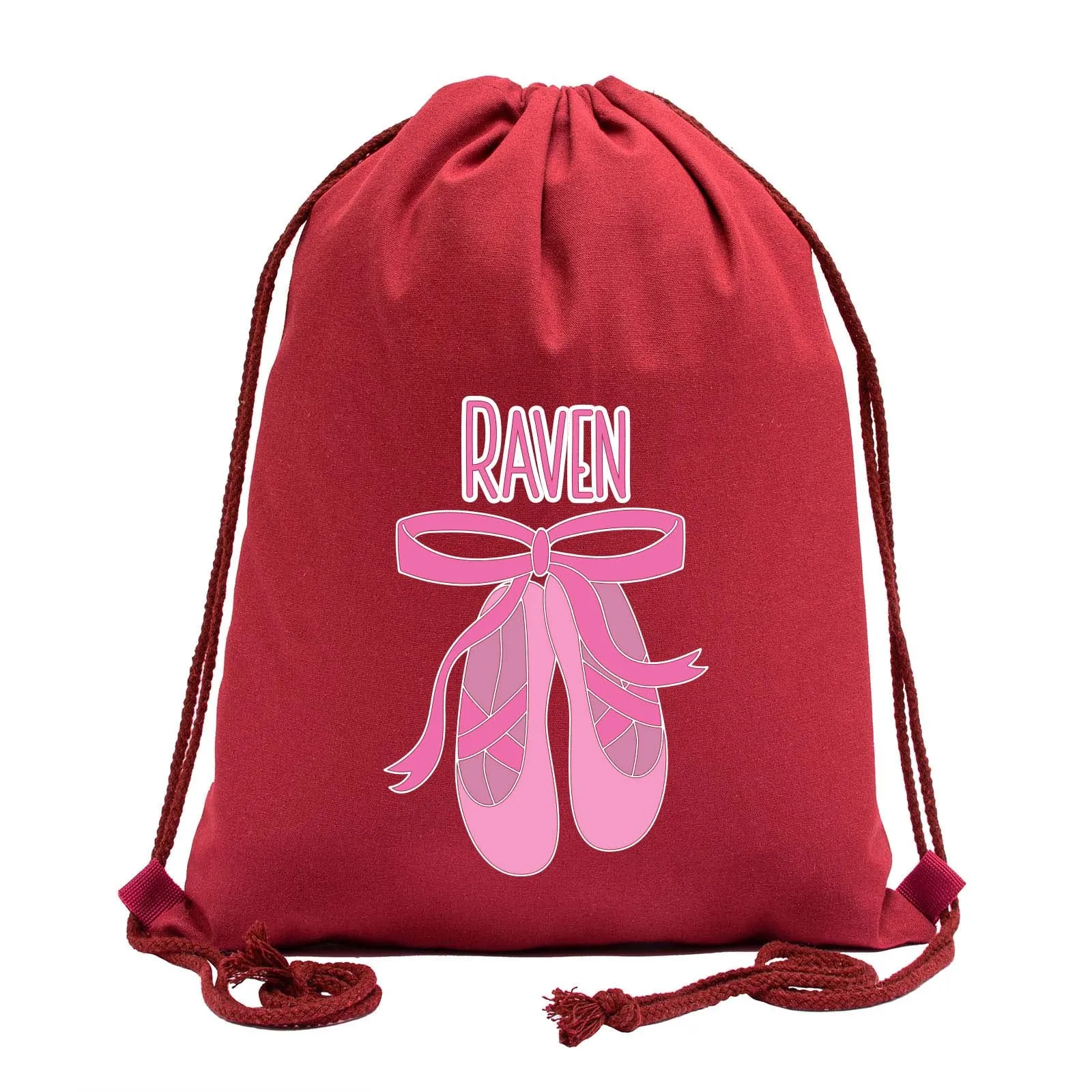 Custom Name and Ballerina Dance Shoes Cotton Drawstring Bag