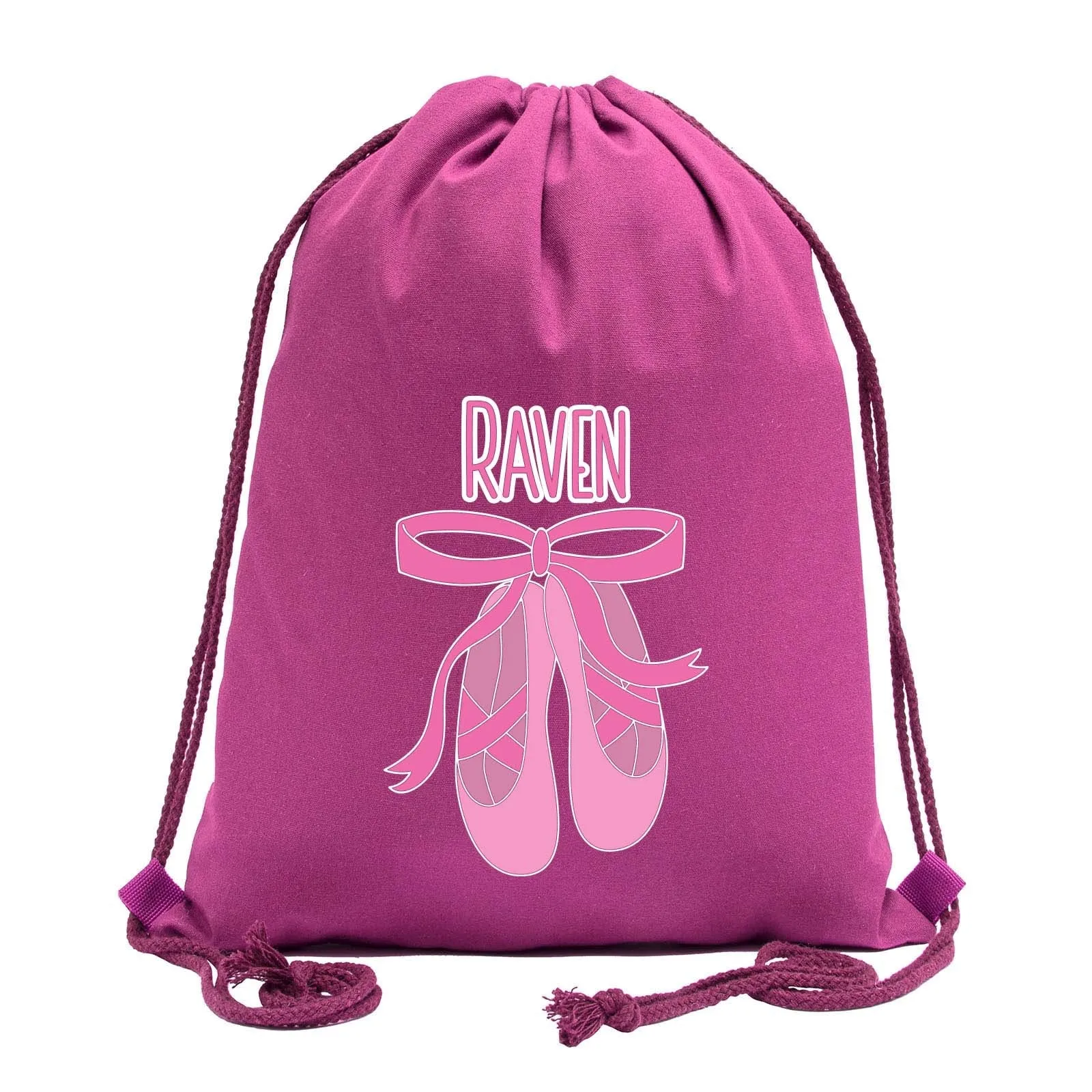 Custom Name and Ballerina Dance Shoes Cotton Drawstring Bag