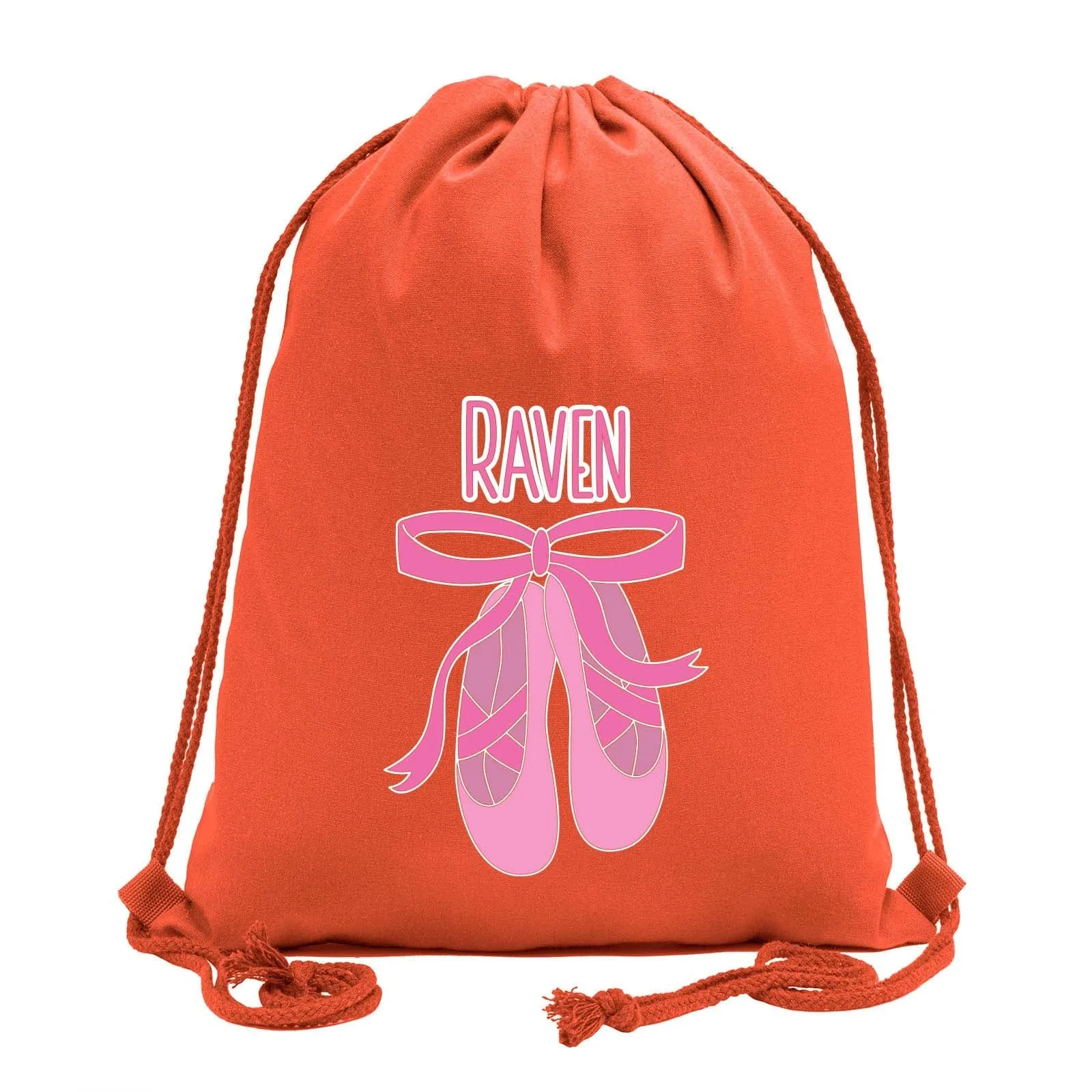 Custom Name and Ballerina Dance Shoes Cotton Drawstring Bag