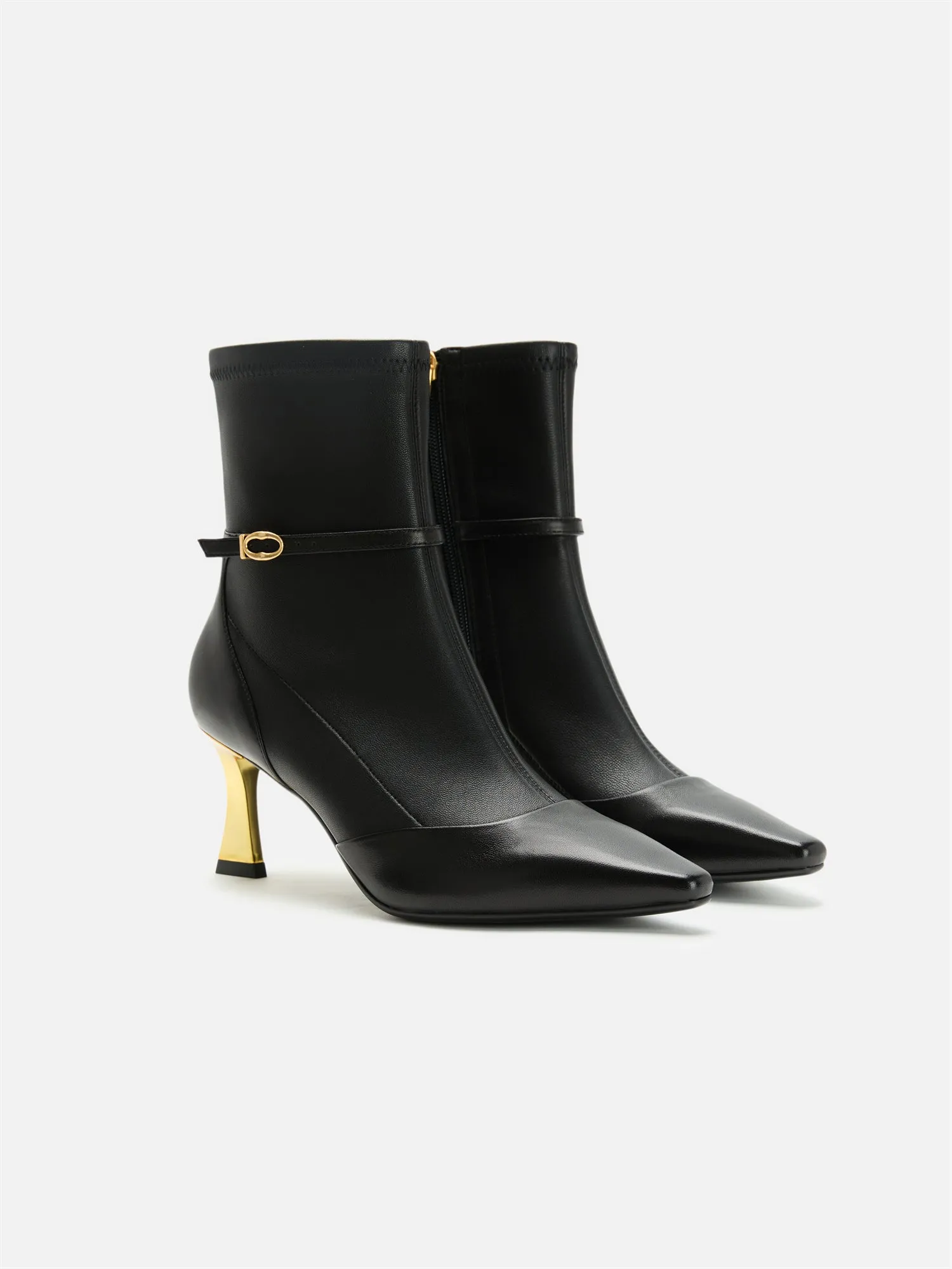 EP YAYING Stretch Lambskin Spliced Pointed Toe High-Heeled Ankle Boots