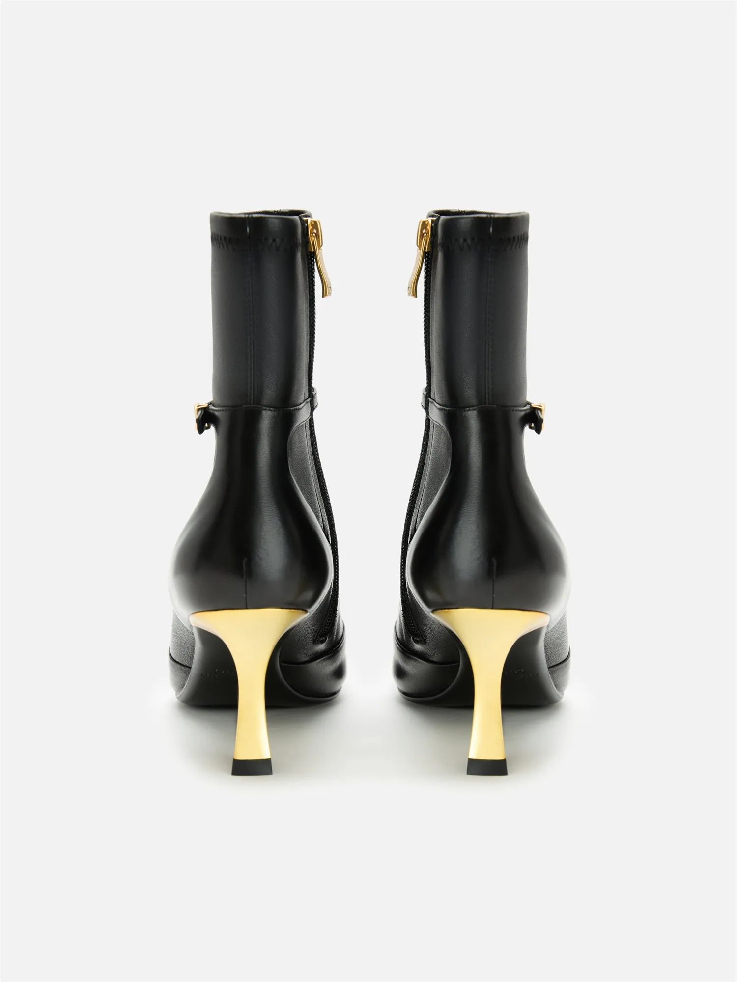 EP YAYING Stretch Lambskin Spliced Pointed Toe High-Heeled Ankle Boots