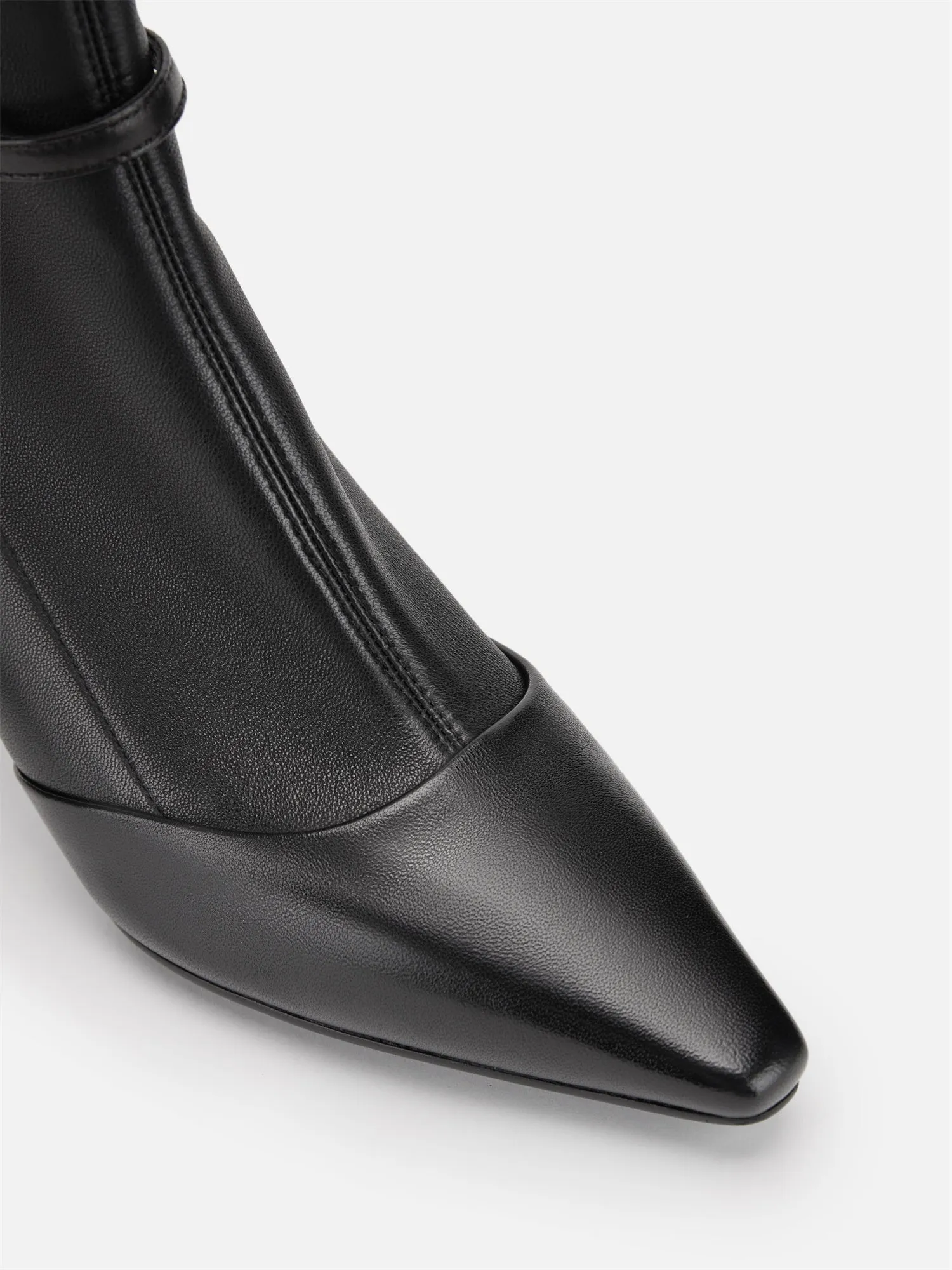 EP YAYING Stretch Lambskin Spliced Pointed Toe High-Heeled Ankle Boots