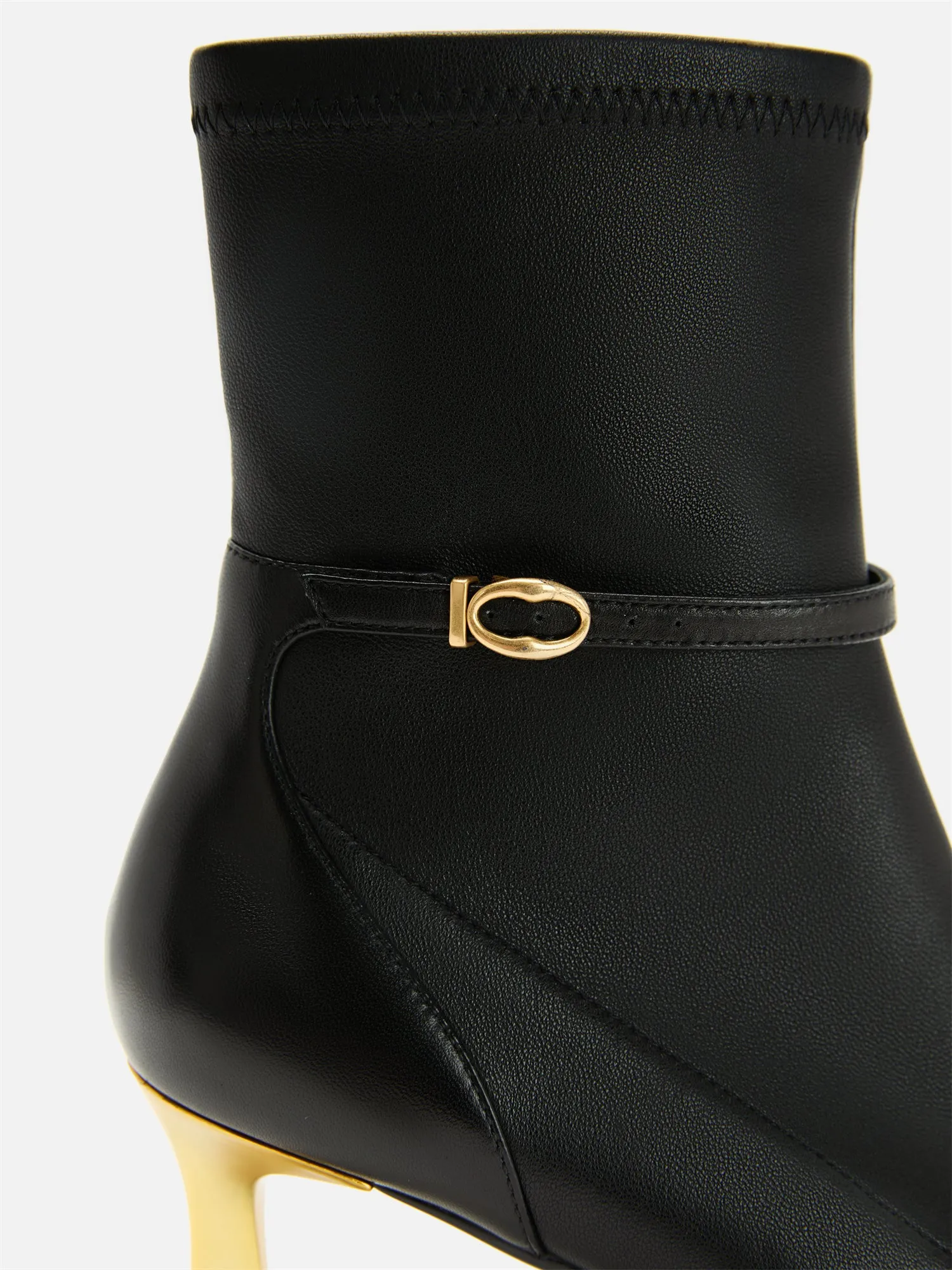 EP YAYING Stretch Lambskin Spliced Pointed Toe High-Heeled Ankle Boots