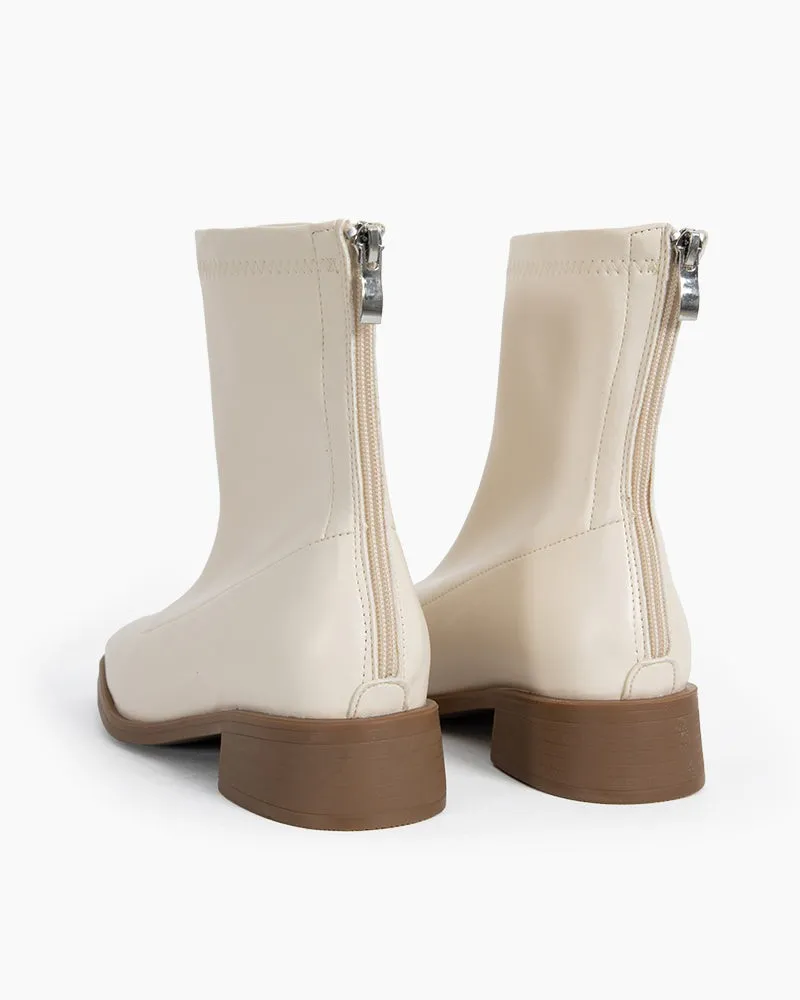 Eterna Leather Square Toe Block Heel Boots