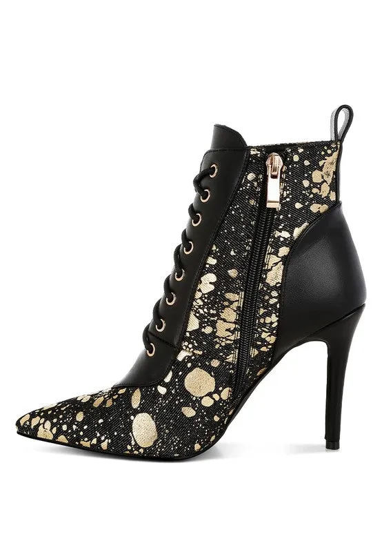 Fat Cat Abstract Pattern Lace-Up Ankle Boots