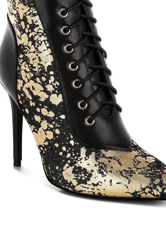 Fat Cat Abstract Pattern Lace-Up Ankle Boots