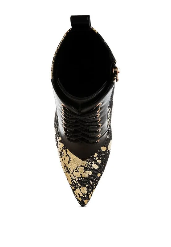 Fat Cat Abstract Pattern Lace-Up Ankle Boots