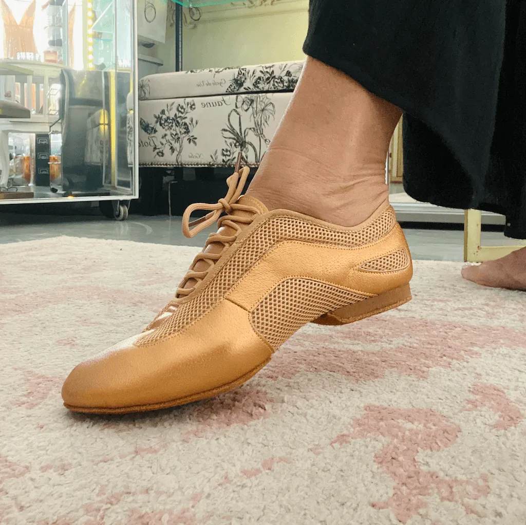 Flex Practice Soft Gold Latin Dance Shoes – 1.5'' Heel with Suede Sole