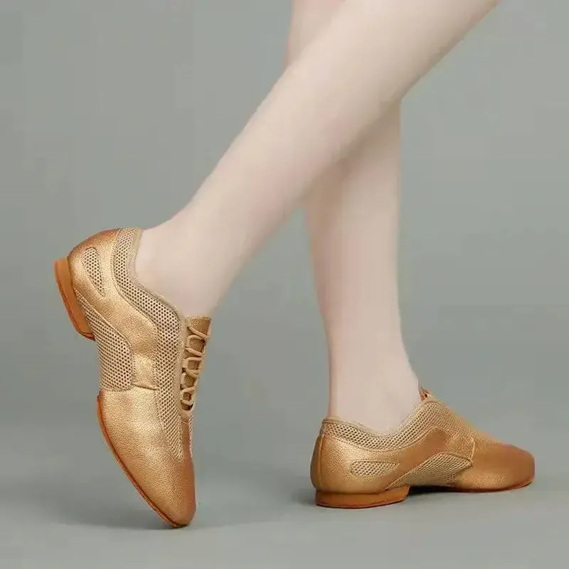 Flex Practice Soft Gold Latin Dance Shoes – 1.5'' Heel with Suede Sole