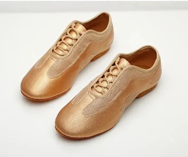 Flex Practice Soft Gold Latin Dance Shoes – 1.5'' Heel with Suede Sole