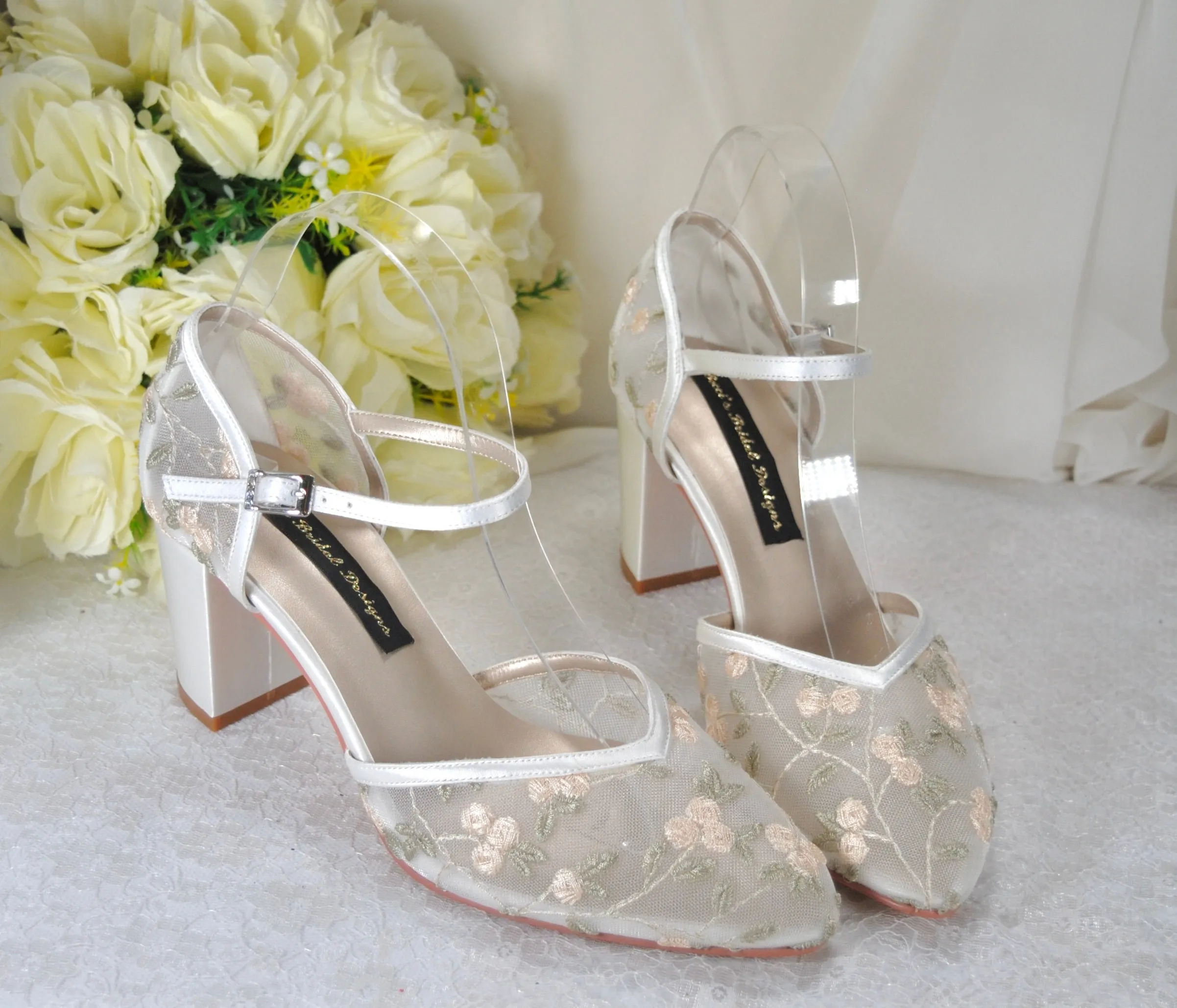 Floral Embroidered Block Heels