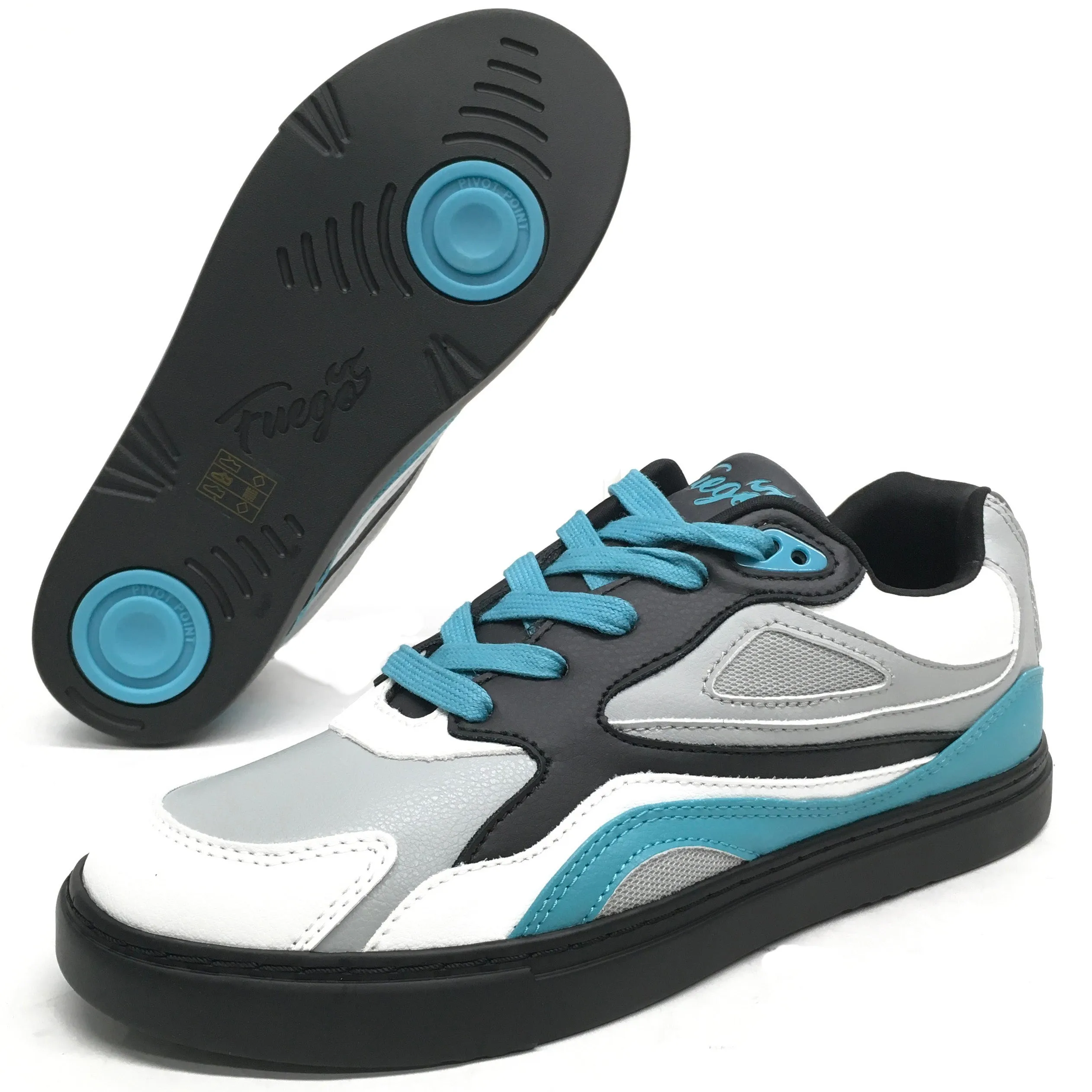 Fuego: Low-Top Dance Sneaker | BDash Black White & Blue | MED | Flat Full Rubber Sole | VEGAN