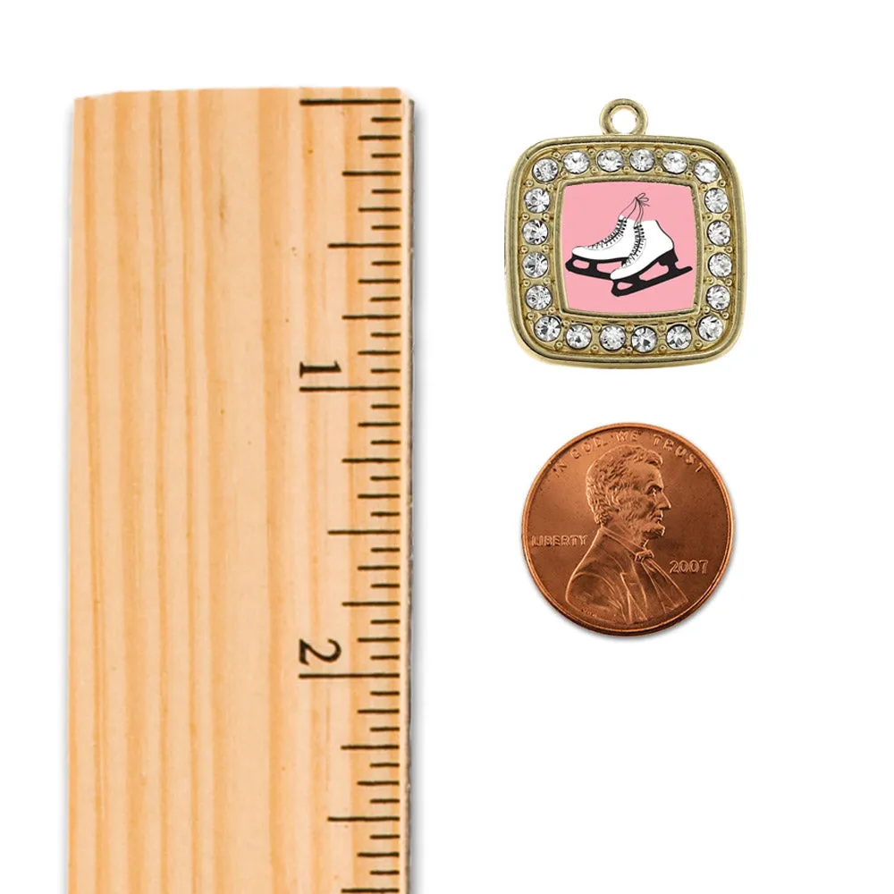 Gold Figure Skates Square Charm Snowman Ornament