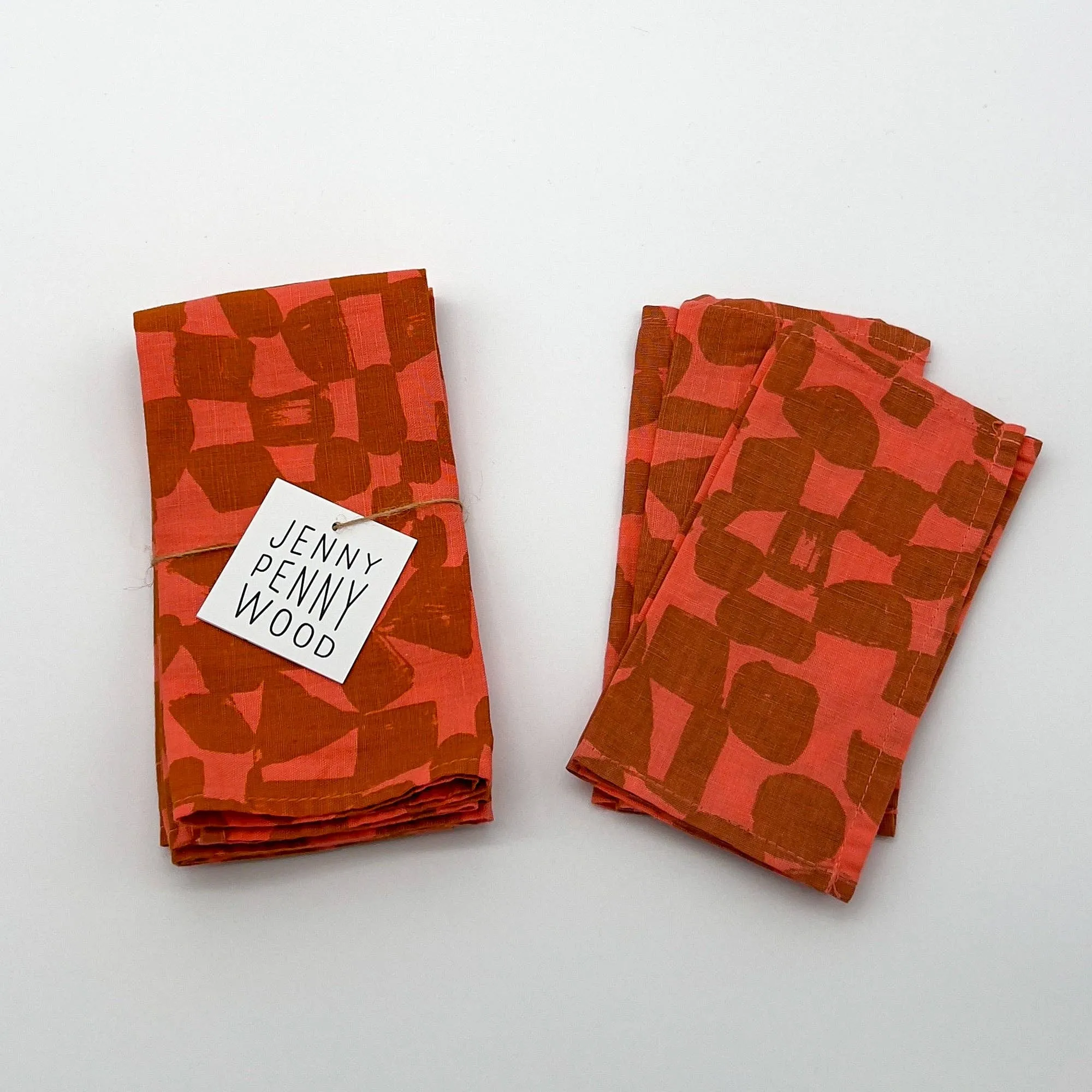 Jenny Pennywood Hot Coral Amber Check Napkins