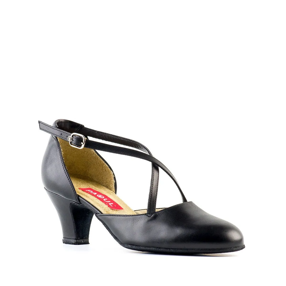 Paoul Contra Check Ladies Black Leather Practice Dance Shoe with 2" Heel