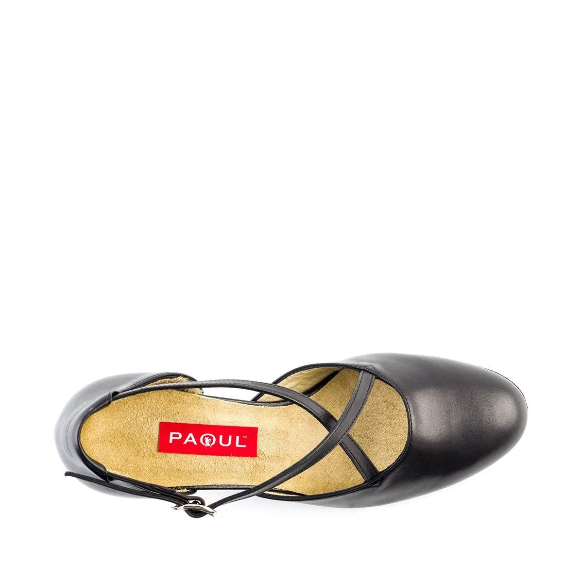 Paoul Contra Check Ladies Black Leather Practice Dance Shoe with 2" Heel