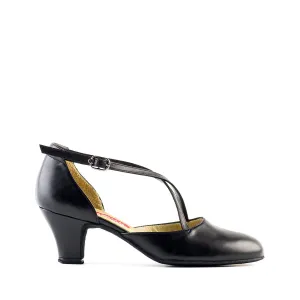 Paoul Contra Check Ladies Black Leather Practice Dance Shoe with 2" Heel