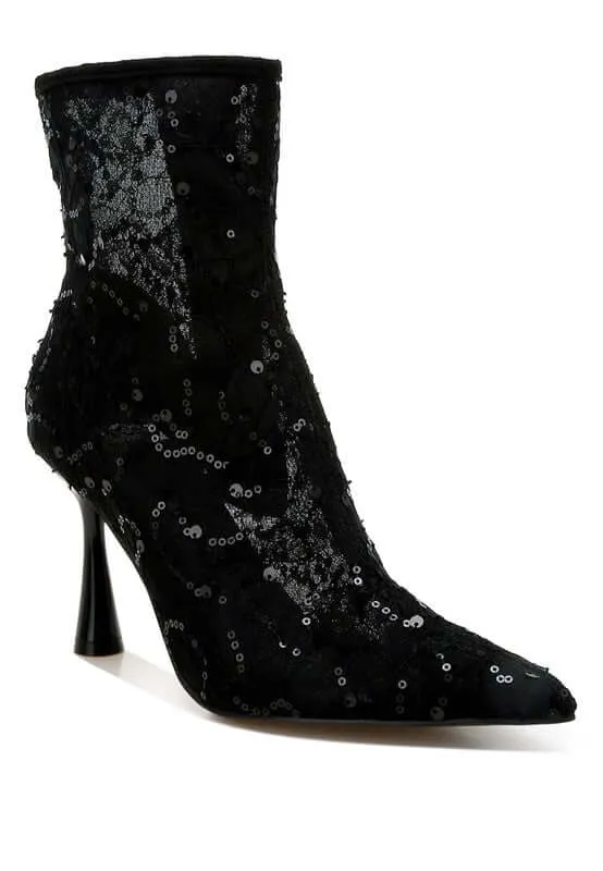 Sequin Lace Pointed Toe Boots