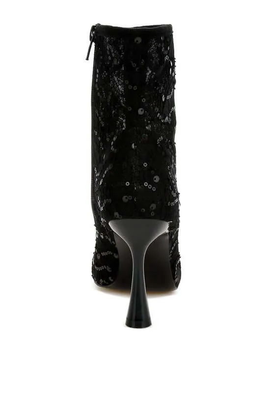 Sequin Lace Pointed Toe Boots