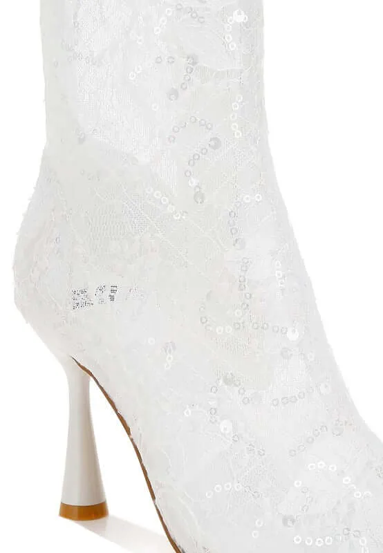 Sequin Lace Pointed Toe Boots