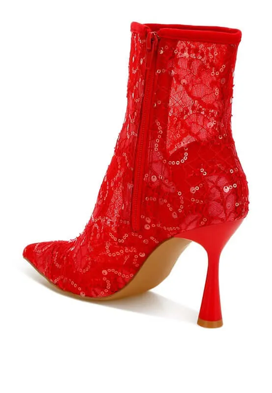 Sequin Lace Pointed Toe Boots