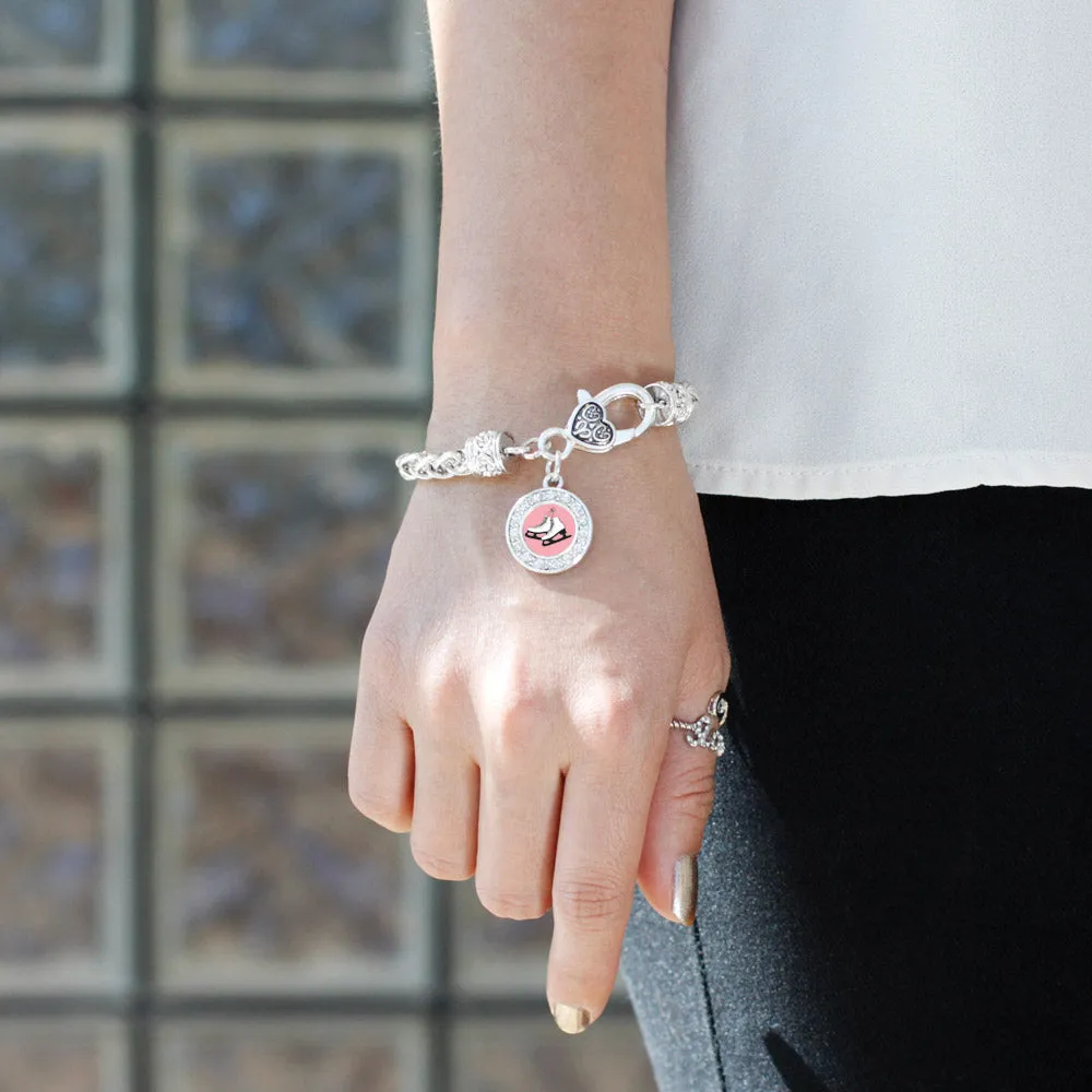 Silver Figure Skates Circle Charm Braided Bracelet
