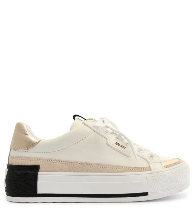 White Leather Flatform ZZ Mov Sneakers
