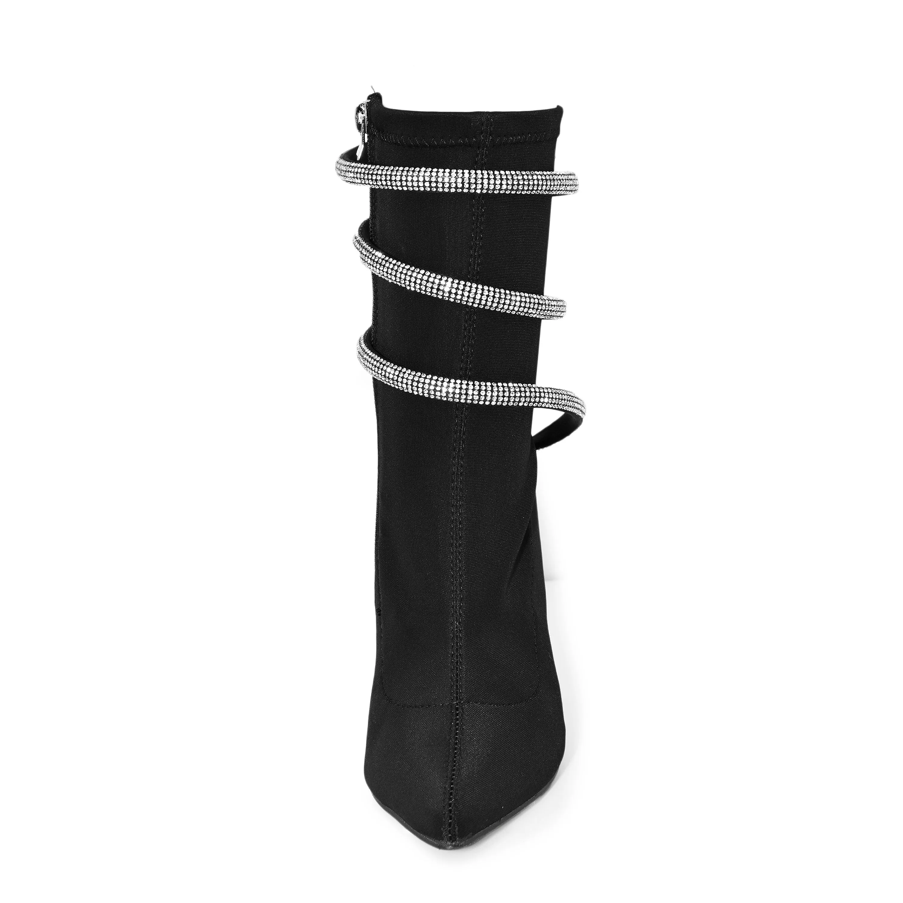 Wild Diva Women's Embellished Coil Strappy Pointy Toe Stiletto Ankle High Heel Booties