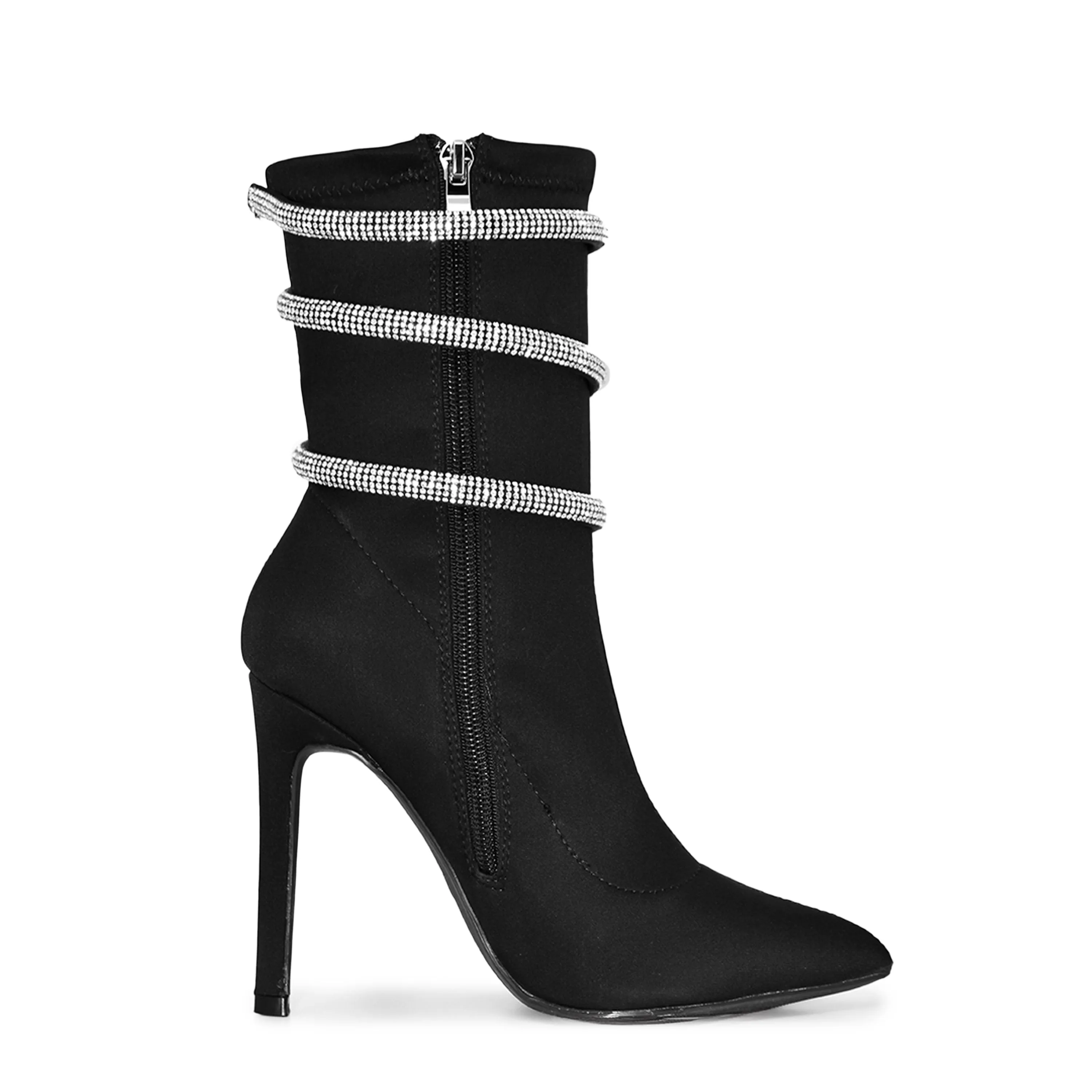 Wild Diva Women's Embellished Coil Strappy Pointy Toe Stiletto Ankle High Heel Booties